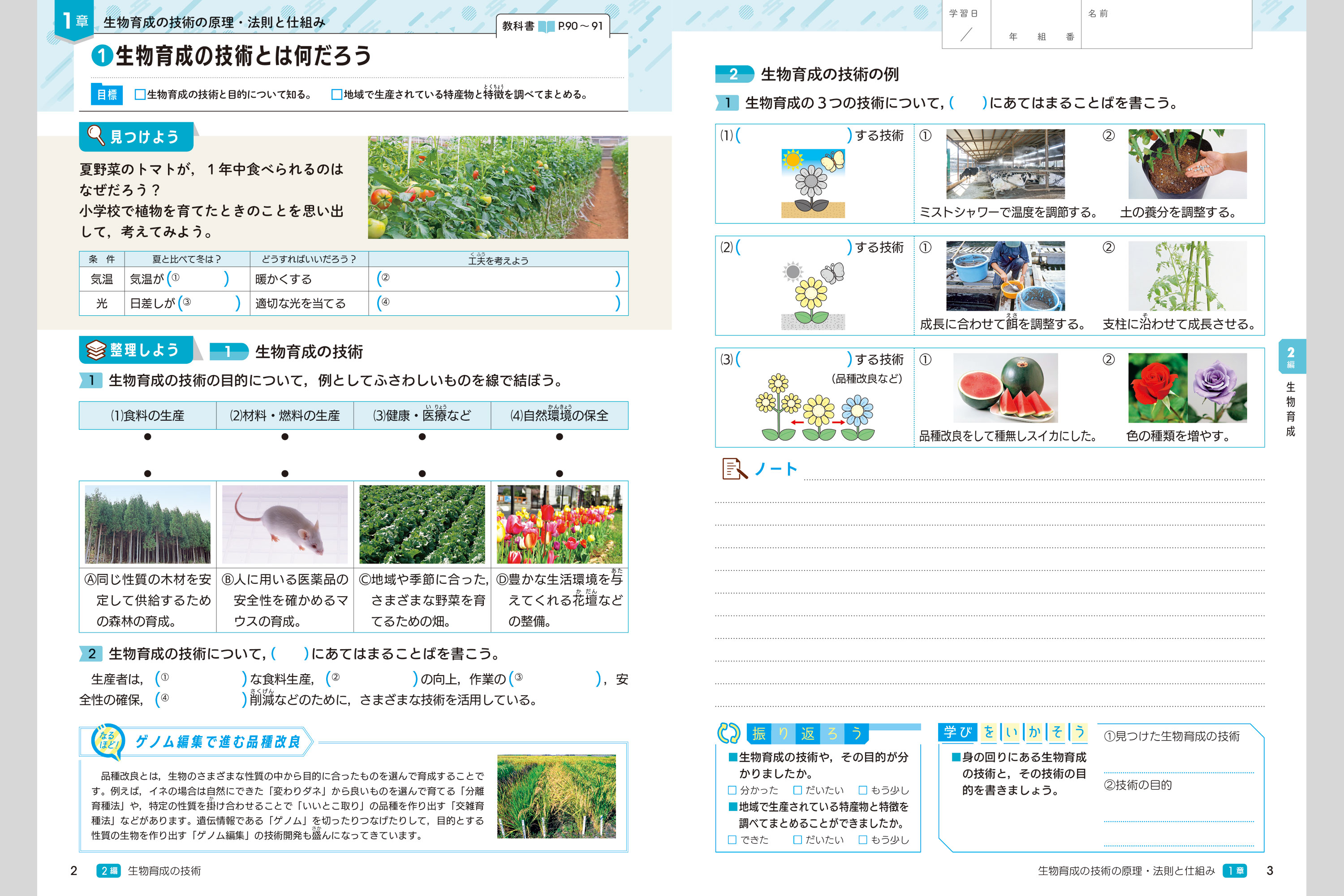 ハンドノート B生物育成の技術 中学校教材 技術 家庭 ノート ワーク 株式会社正進社 教育図書教材の出版