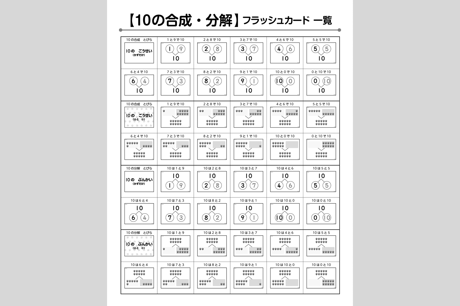 10の合成 分解フラッシュカード 小学校教材 フラッシュカード 算数